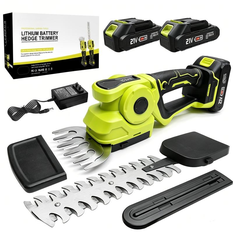 Cordless 2-in-1 Grass Shear & Shrub Trimmer, Handheld Electric Hedge Trimmer